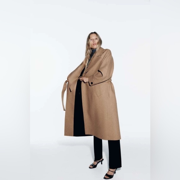 ZARA LONG BELTED WOOL BLEND COAT - Picture 7 of 15